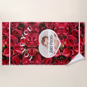 Hou van je hart Foto Rood Roses Modern Script Cute Strandlaken (Voorkant)