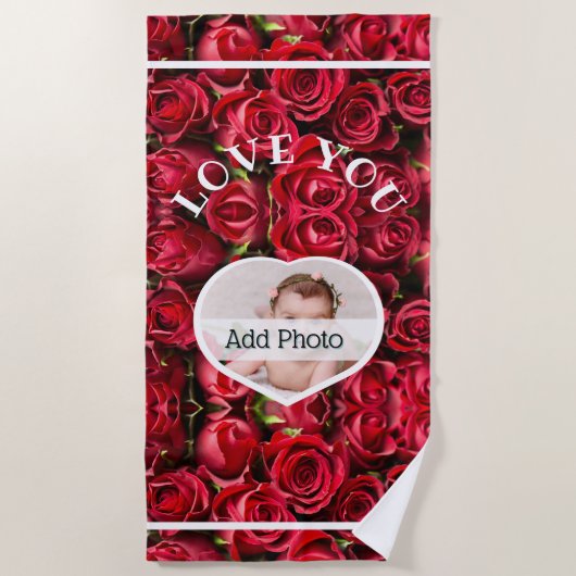 Hou van je hart Foto Rood Roses Modern Script Cute Strandlaken (Voorkant)