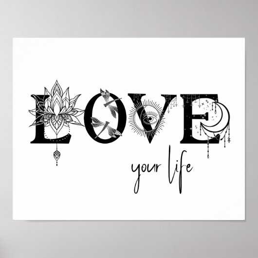 Hou van je leven Sterren Lotus maan Zon libellen Poster (Voorkant)