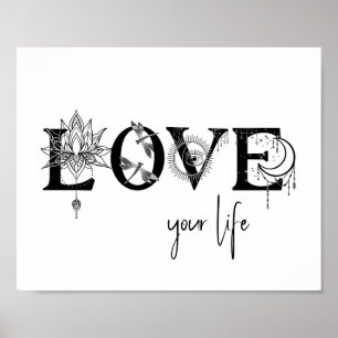Hou van je leven Sterren Lotus maan Zon libellen Poster