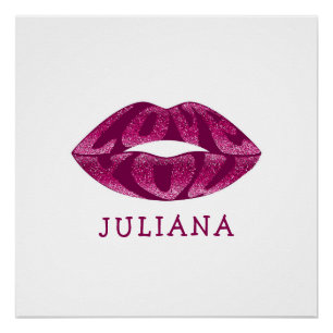 Hou van je met glitter letters in lippen perfect poster