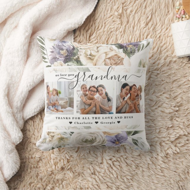 Hou van je oma | Floral Drie Foto-collage Kussen (Deken)