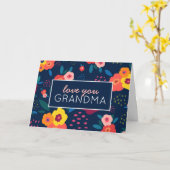 Hou van je oma Floral in Blue Moederdag Kaart (Gele Bloem)