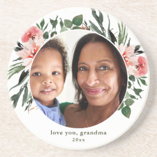 Hou van je oma Greenery Wreath met foto Zandsteen Onderzetter