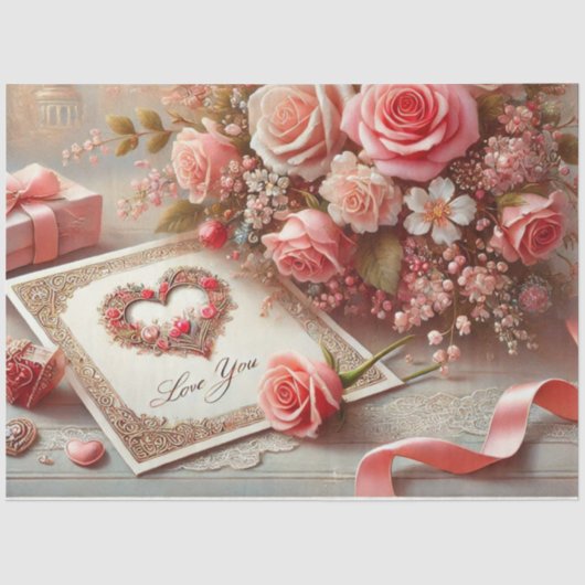 Hou van je roze rozen decoupage tissuepapier (Voorkant)