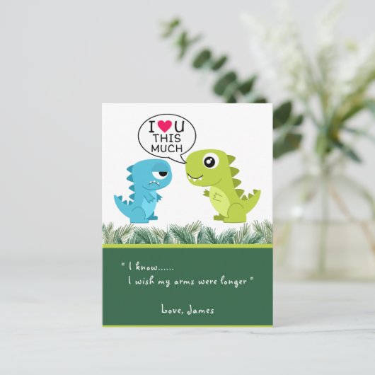 HOU VAN JE, VEEL | Funny T-Rex Valentijnsdag Feestdagenkaart (Staand voorkant)