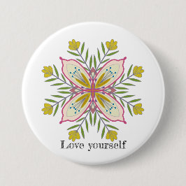 Hou van jezelf mandala bloemen ronde button 7,6 cm
