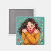 Hou van jezelf | Meisje knuffelt zichzelf Magneet (Voorkant / Achterkant)