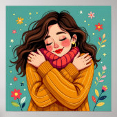 Hou van jezelf | Meisje knuffelt zichzelf Poster (Voorkant)