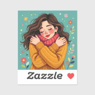Hou van jezelf   Meisje knuffelt zichzelf Sticker