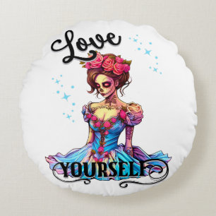 Hou van jezelf Sugar Skull Rond Kussen
