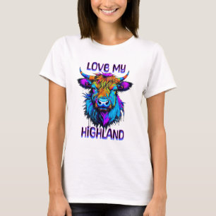 Hou van mijn Highland Koeien Cyberpunk Style Art T-shirt
