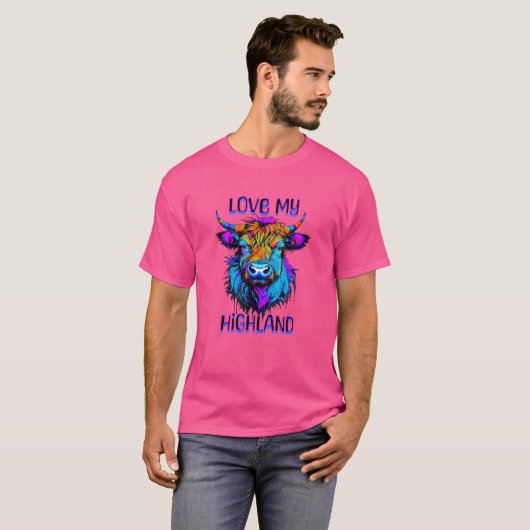 Hou van mijn Highland Koeien Cyberpunk Style Art T-shirt (Voorkant volledig)