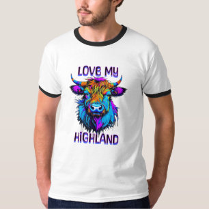 Hou van mijn Highland Koeien Cyberpunk Style Art T-shirt