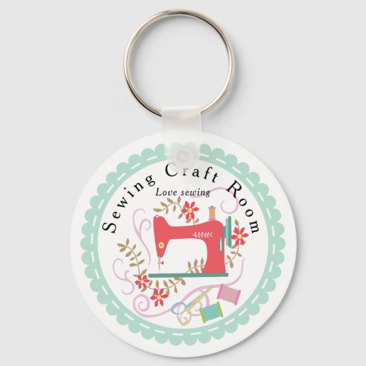 Hou van naaimachine. Gepersonaliseerd. Blauw. Sleutelhanger (Voorkant)