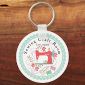 Hou van naaimachine. Gepersonaliseerd. Blauw. Sleutelhanger (Voorkant)