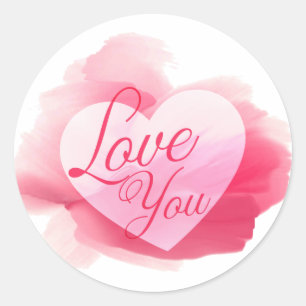 Hou van roze en rode waterverf hart ronde sticker