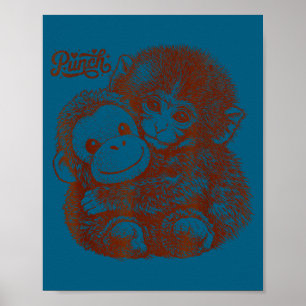 Hou vol boks aap met knuffel orang-oetan Ha Poster