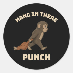Hou Vol Punch – Veerkrachtige Aap met Knuffel Ronde Sticker