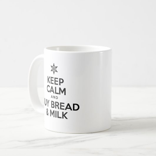 Houd brood kalm en koop brood en melk Mok (Voorkant links)