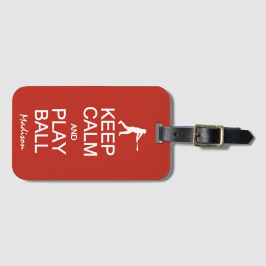 Houd Calm Baseball op aangepaste naam en kleur Bagagelabel (Voorkant (horizontaal))