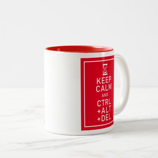 Houd Calm & CTRL + ALT + DEL Funny Programmer Cade Tweekleurige Koffiemok (Voorkant rechts)