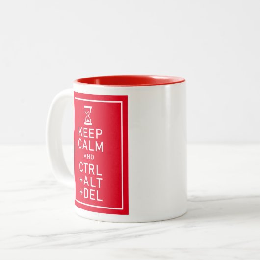 Houd Calm & CTRL + ALT + DEL Funny Programmer Cade Tweekleurige Koffiemok (Voorkant links)