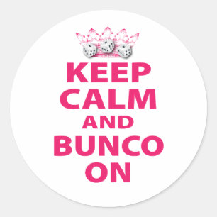 Houd Calm en Bunco op Ontwerp Ronde Sticker