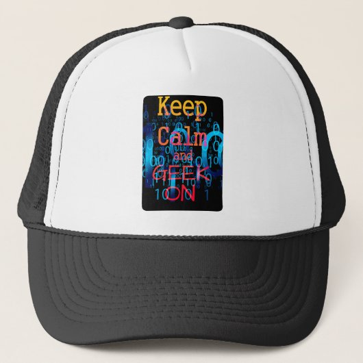 Houd Calm en geek op Binaire Code Trucker Pet (Voorkant)