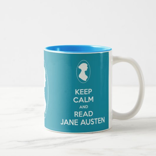 Houd Calm en lees Jane Austen Cameo Portret mok (Rechts)