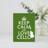Houd Calm en Love Cello (om het even welke achterg Briefkaart (Staand voorkant)