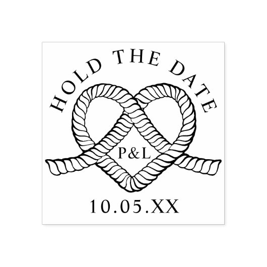 Houd de datum hart touw monogram nautische bruilof rubberstempel (Afrduk)
