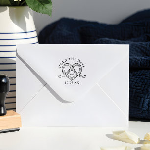 Houd de datum hart touw monogram nautische bruilof 	rubberstempel