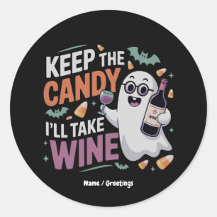 Houd de Snoep, Ik Neem de Wijn Grappig Halloween Ronde Sticker