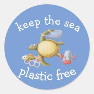 Houd de zee plasticvrij Schildpad Krab Ronde Sticker