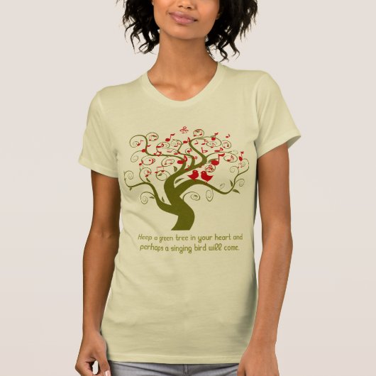 Houd een groene boom in uw hartrode vogels en opme t-shirt (Voorkant)