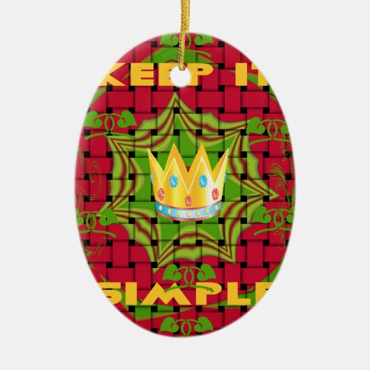 Houd het simpel: Vetgedrukte Gouden Rood Geweven B Keramisch Ornament (Voorkant)