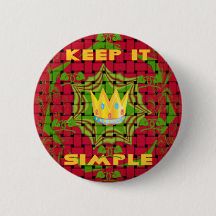 Houd het simpel: Vetgedrukte Gouden Rood Geweven B Ronde Button 5,7 Cm