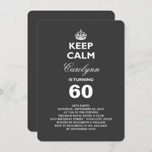 Houd kalm B&W Grappige Milestone 60e Verjaardagsfe Kaart (Voorkant / Achterkant)