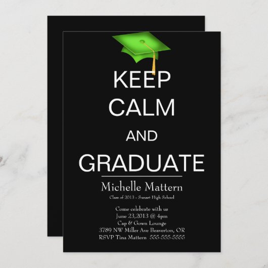 Houd kalm en Afstuderen Uitnodigingen (Voorkant / Achterkant)