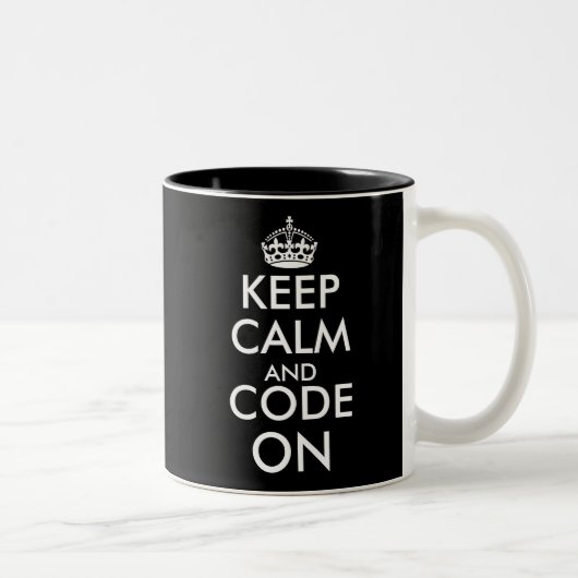 Houd kalm en code op zwarte en witte mok met twee  (Rechts)