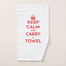 Houd kalm en draag een handdoek, rode tekst
