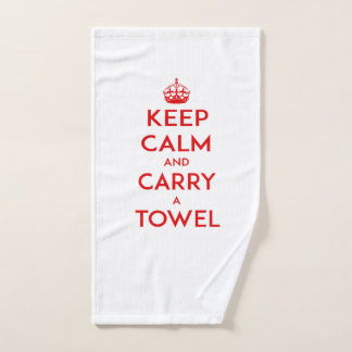Houd kalm en draag een handdoek, rode tekst handdoek
