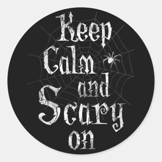Houd kalm en eng op zwarte Halloween Party Favor Ronde Sticker (Voorkant)