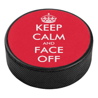 Houd kalm en gezicht van aangepaste hockey puck ca