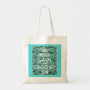 Houd kalm en haken op blauwe budgettaire Canvas ta Tote Bag