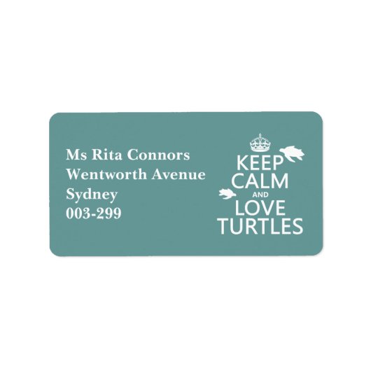 Houd kalm en hou van schildpadden etiket (Voorkant)