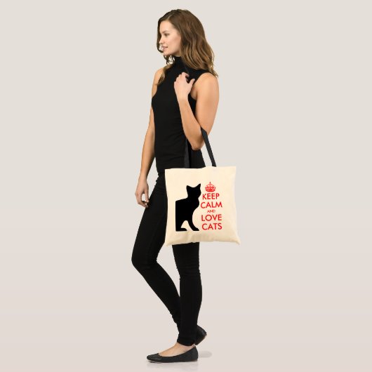Houd kalm en houd van katten canvas tas (Voorkant (model))