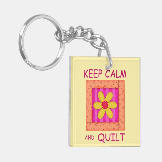 Houd kalm en kantelbaar Applique Blok Sleutelhanger (Voorkant Links)