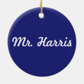 Houd kalm en leer op blauw keramisch ornament (Achterkant)